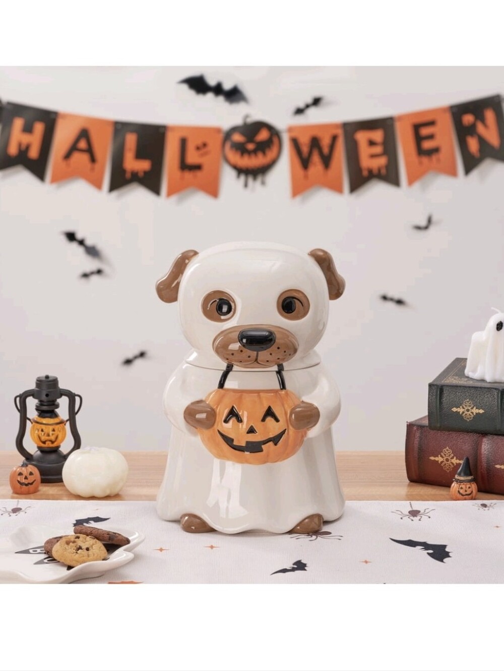 Cute Dog In Ghost Halloween Decor Cookie Jar NEW